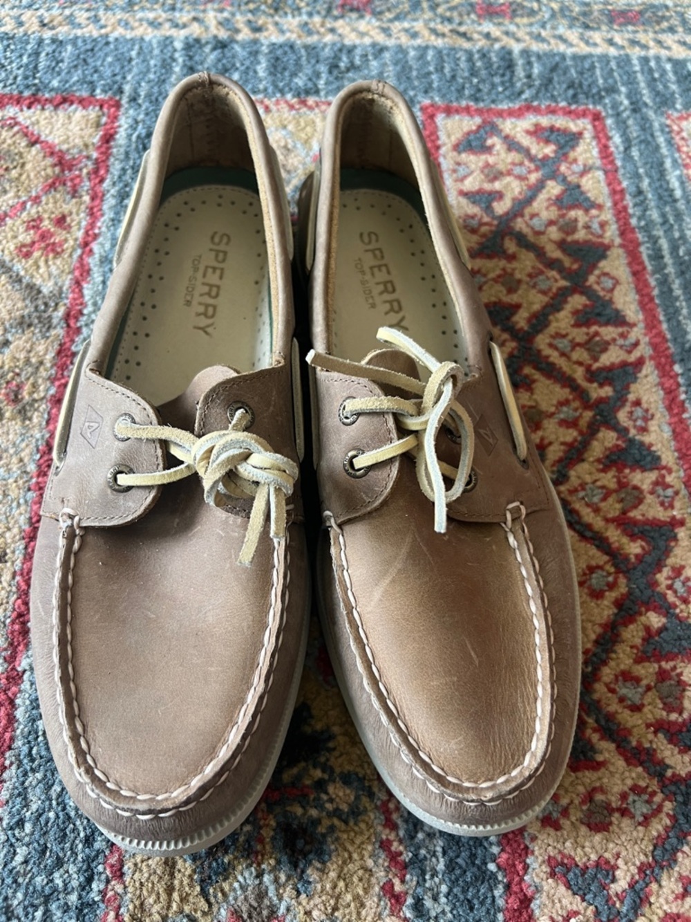 Sperry Men’s Tan Leather Boat Shoes with Ivory Laces